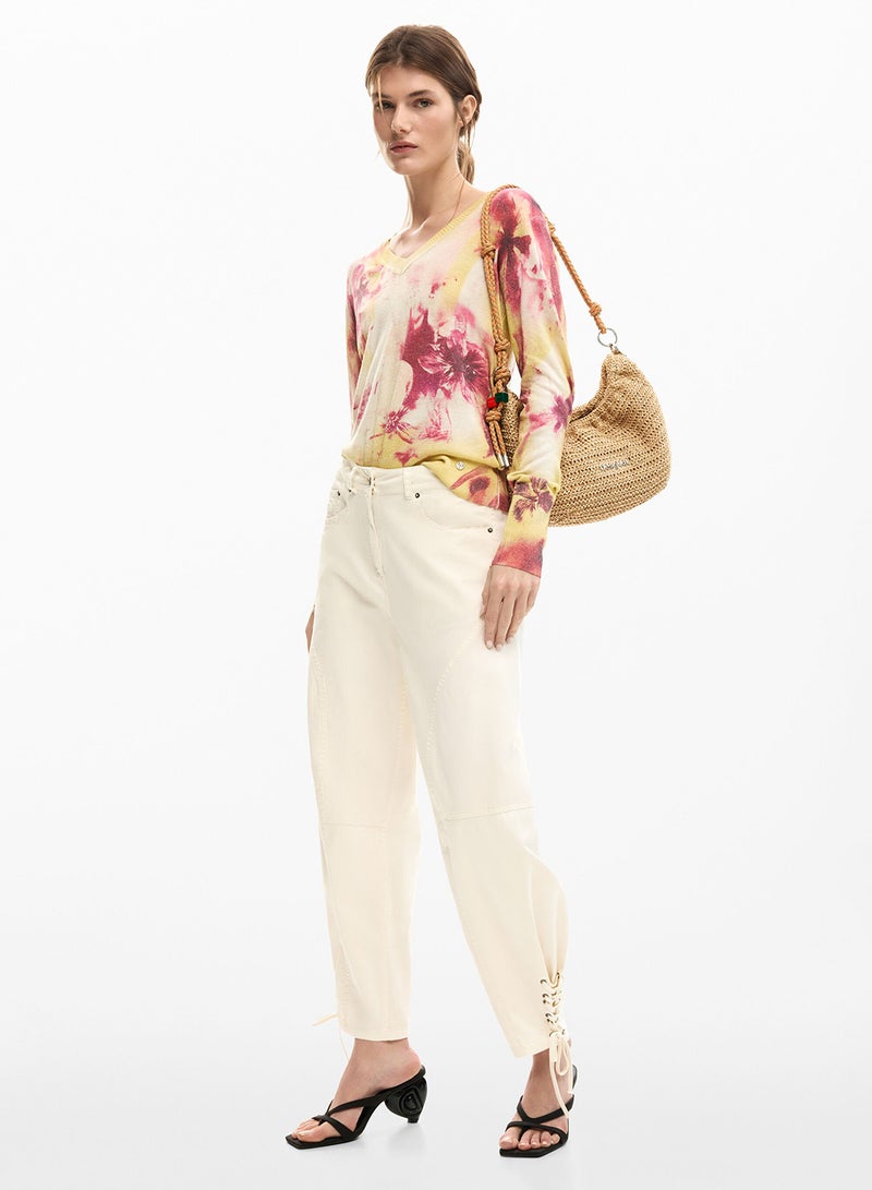 DESIGUAL Long Cotton Trousers With Plain White Fabric Waistband With Button And Zipper, - Image 2