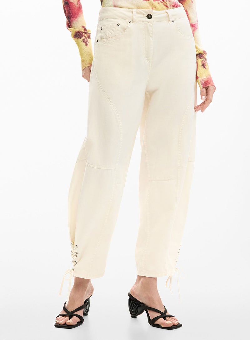 DESIGUAL Long Cotton Trousers With Plain White Fabric Waistband With Button And Zipper, - Image 1
