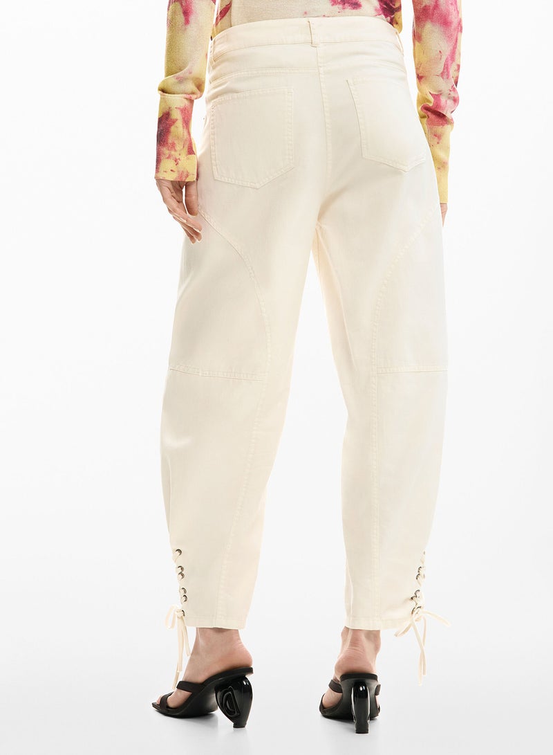 DESIGUAL Long Cotton Trousers With Plain White Fabric Waistband With Button And Zipper, - Image 3