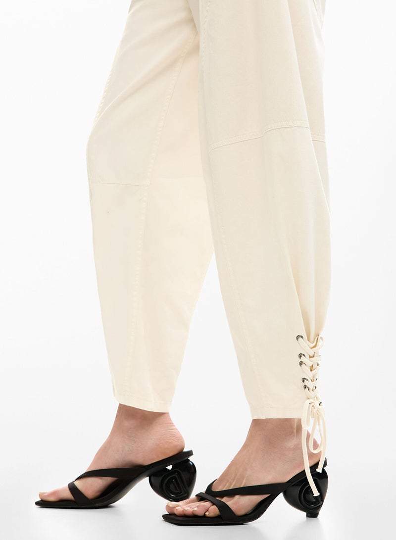 DESIGUAL Long Cotton Trousers With Plain White Fabric Waistband With Button And Zipper, - Image 5