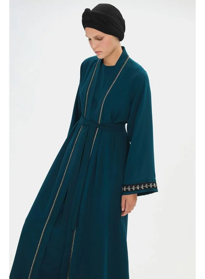 JUNE June Women Stoned Waist Tie Detailed Abaya Teal