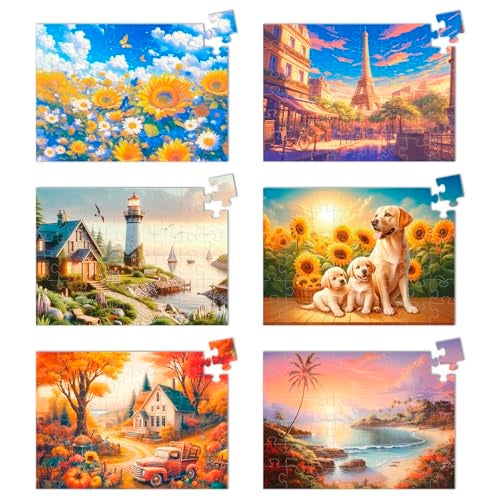 Yigney 6 Pack 48 Large Piece Jigsaw Puzzles for Seniors Alzheimer Products for Elderly Dementia Activities Memory Game for Patients in Nursing Home with Storage Box - Image 1