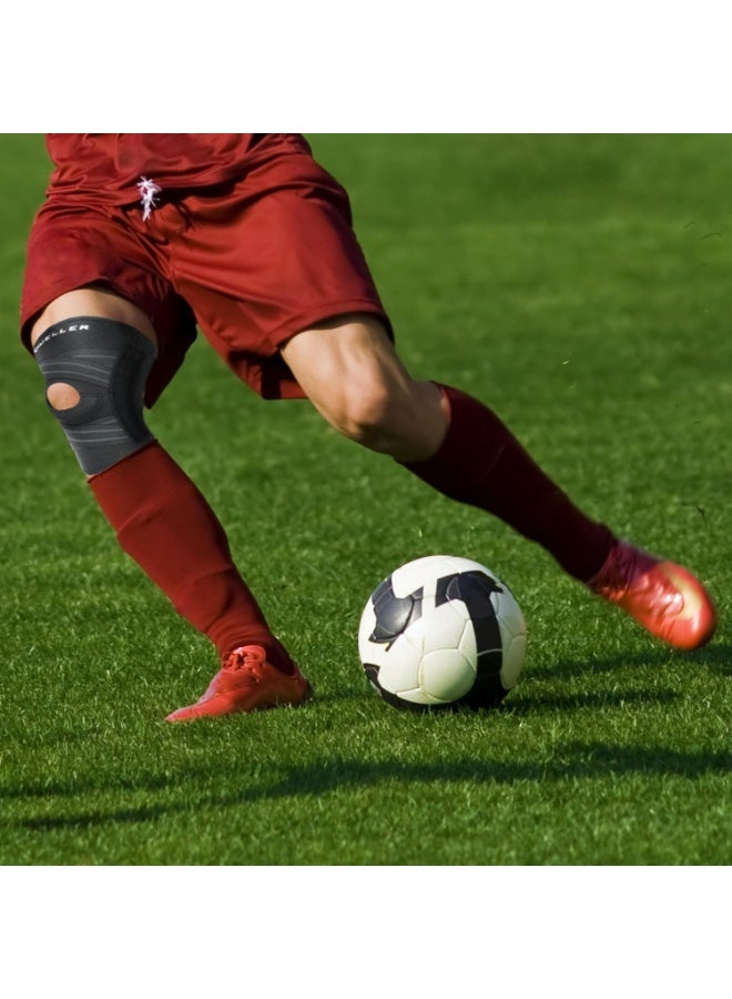 Mueller دعامة الركبة للبالغين من مولر للطب الرياضي قابلة للتعديل ذاتيًا لدعم الركبة مع مثبتات جانبية للرجال والنساء، باللون الأسود، 14-20 بوصة، مقاس واحد يناسب معظم الأحجام - Image 5