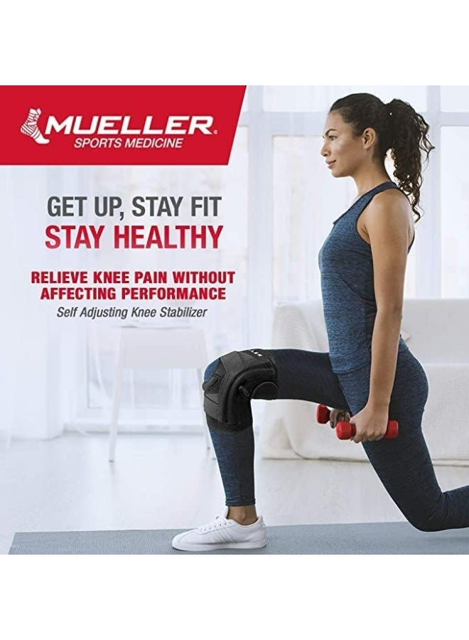 Mueller دعامة الركبة للبالغين من مولر للطب الرياضي قابلة للتعديل ذاتيًا لدعم الركبة مع مثبتات جانبية للرجال والنساء، باللون الأسود، 14-20 بوصة، مقاس واحد يناسب معظم الأحجام - Image 2