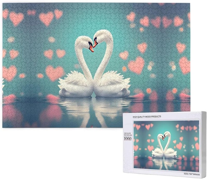 البجعة في الحب 1000 قطعة لغز للأشخاص البالغين ديكور المنزل 29.5 × 19.7 بوصة - Image 2