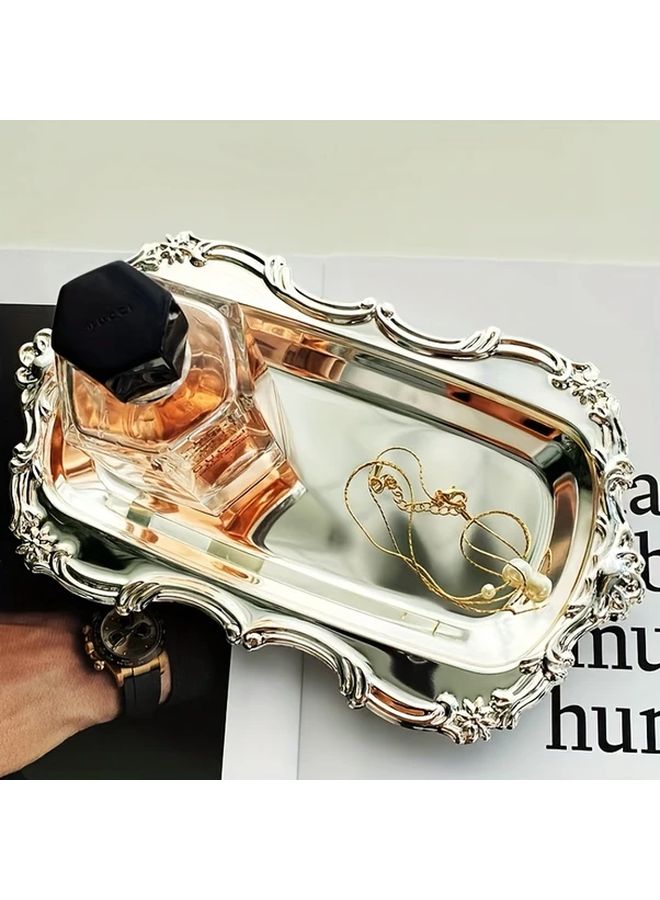Silvery Decorative Serving Tray For Snacks Dim Sum Jewelry Home Hotel Table - Image 5