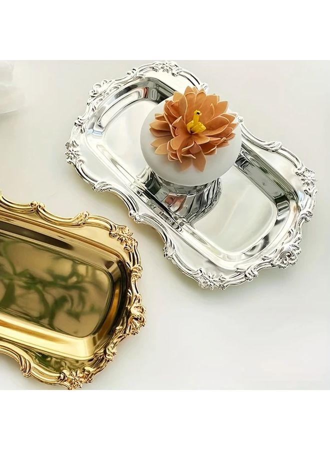 Silvery Decorative Serving Tray For Snacks Dim Sum Jewelry Home Hotel Table - Image 2