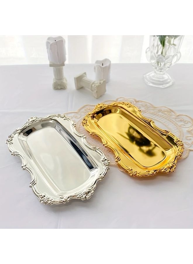 Silvery Decorative Serving Tray For Snacks Dim Sum Jewelry Home Hotel Table - Image 1