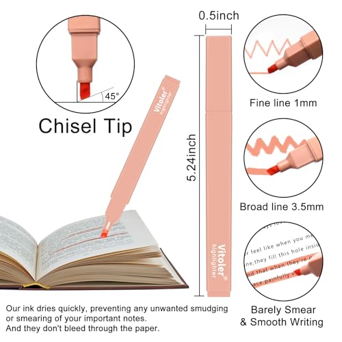 Vitoler Bible Highlighters with Soft Chisel Tip,10Pcs,Aesthetic No Bleed Dry Fast Easy to Hold, Bible Highlighters,Cute Highlighter for School Office Supplies - Image 4