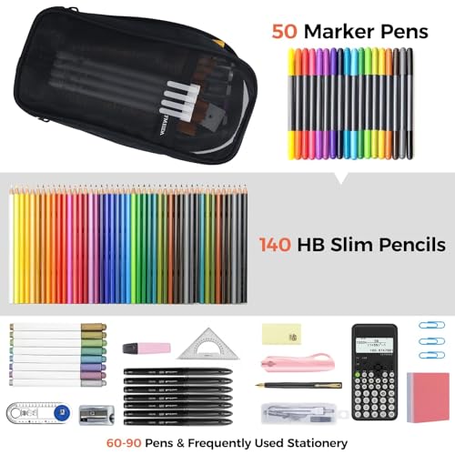 Fmeida Grid Mesh Pencil Case - Upgraded 4 Compartment Pencil Pouch, Clear Adult Pencil Bag Aesthetic Marker Pouch Stationary Bag Office Organizer for College Business Travel - Black - Image 5
