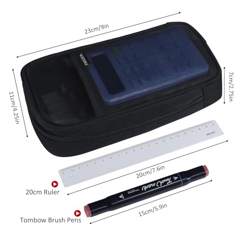 Fmeida Grid Mesh Pencil Case - Upgraded 4 Compartment Pencil Pouch, Clear Adult Pencil Bag Aesthetic Marker Pouch Stationary Bag Office Organizer for College Business Travel - Black - Image 3