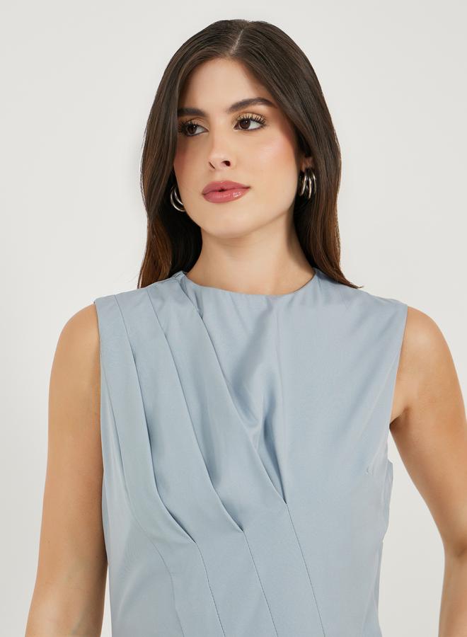 ستايلي فستان ميدي بلا أكمام بتفاصيل ثنيات - Image 4