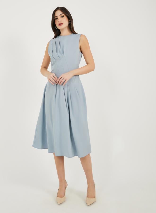 ستايلي فستان ميدي بلا أكمام بتفاصيل ثنيات - Image 2