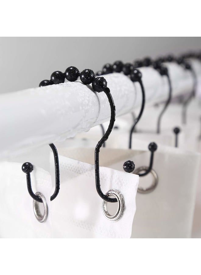 Goowin Shower Curtain Hooks, 12 Pcs Shower Curtain Rings, Stainless Steel Black Shower Curtain Hooks, Shower Curtain Rings Rust Proof, Smooth Sliding Anti-Drop Double Shower Rings for Curtain (Black) - Image 2