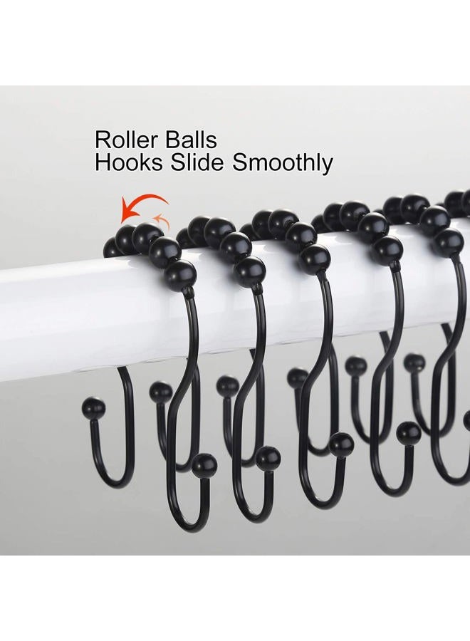 Goowin Shower Curtain Hooks, 12 Pcs Shower Curtain Rings, Stainless Steel Black Shower Curtain Hooks, Shower Curtain Rings Rust Proof, Smooth Sliding Anti-Drop Double Shower Rings for Curtain (Black) - Image 4