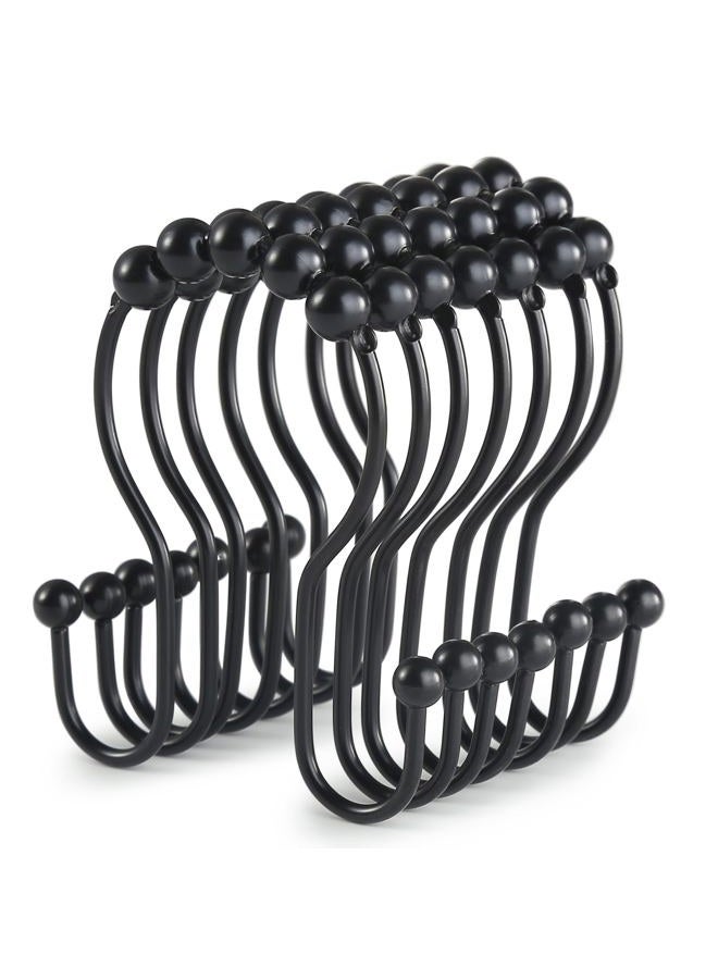 Goowin Shower Curtain Hooks, 12 Pcs Shower Curtain Rings, Stainless Steel Black Shower Curtain Hooks, Shower Curtain Rings Rust Proof, Smooth Sliding Anti-Drop Double Shower Rings for Curtain (Black) - Image 1
