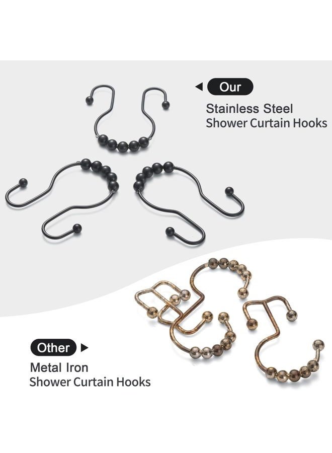 Goowin Shower Curtain Hooks, 12 Pcs Shower Curtain Rings, Stainless Steel Black Shower Curtain Hooks, Shower Curtain Rings Rust Proof, Smooth Sliding Anti-Drop Double Shower Rings for Curtain (Black) - Image 3