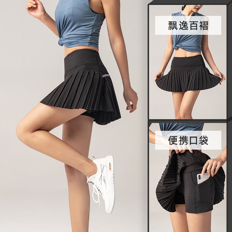 Summer New Women's Pleated Sports Culottes Breathable Quick-Drying Anti-Exposure Yoga Running Fitness Tennis Dance Skirt - Image 3