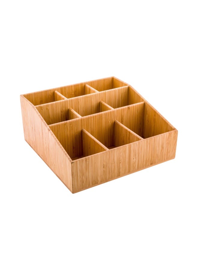 Restaurantware 11.75 x 5.5 Inch Coffee Condiment Organizer, 1 Square Creamer Organizer - 9 Compartments, Break-Resistant, Bamboo Coffee Accessory Caddy, Won't Chip, For Sugar Packets And Creamers - Image 1