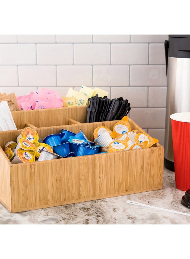 Restaurantware 11.75 x 5.5 Inch Coffee Condiment Organizer, 1 Square Creamer Organizer - 9 Compartments, Break-Resistant, Bamboo Coffee Accessory Caddy, Won't Chip, For Sugar Packets And Creamers - Image 3