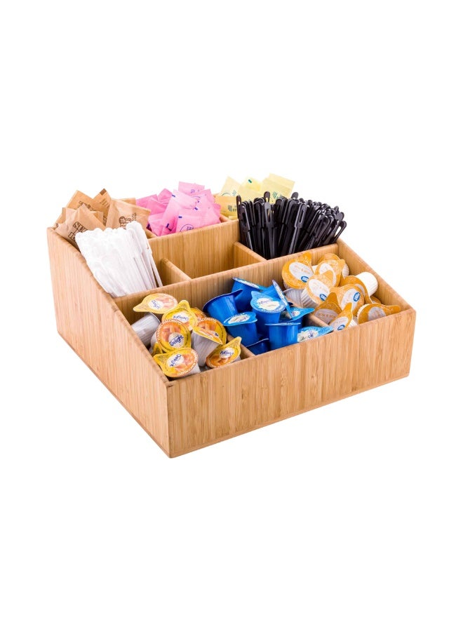 Restaurantware 11.75 x 5.5 Inch Coffee Condiment Organizer, 1 Square Creamer Organizer - 9 Compartments, Break-Resistant, Bamboo Coffee Accessory Caddy, Won't Chip, For Sugar Packets And Creamers - Image 2