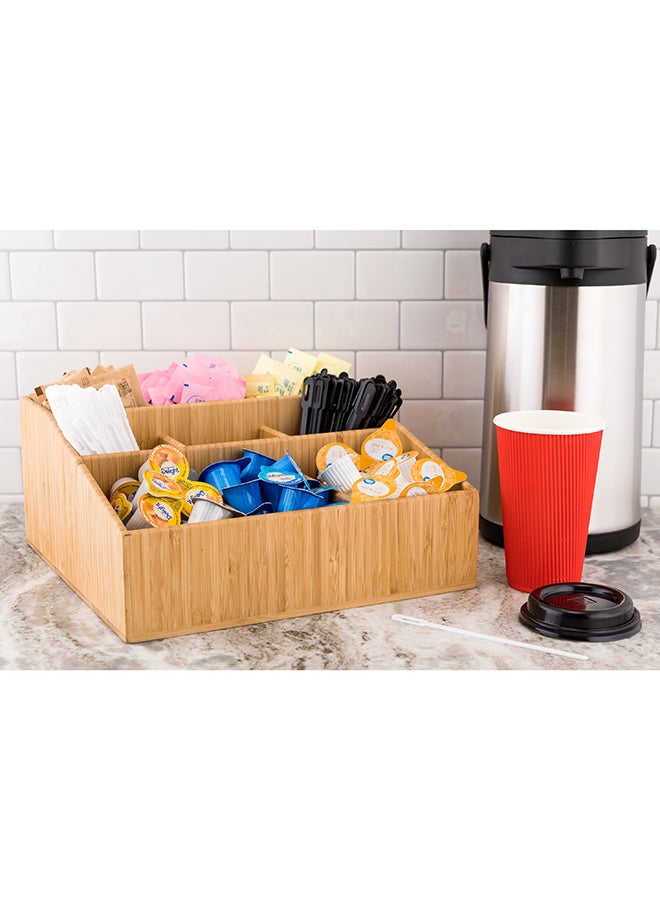 Restaurantware 11.75 x 5.5 Inch Coffee Condiment Organizer, 1 Square Creamer Organizer - 9 Compartments, Break-Resistant, Bamboo Coffee Accessory Caddy, Won't Chip, For Sugar Packets And Creamers - Image 5