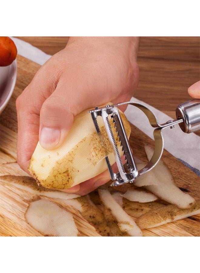 Top Chef 2-in-1 Kitchen Vegetable and Fruit Peeler Set, Stainless Steel, Julienne & Serrated Blades, Double-Edged Swivel Design for Bidirectional Peeling (Duo, 2 Pack) - Image 4