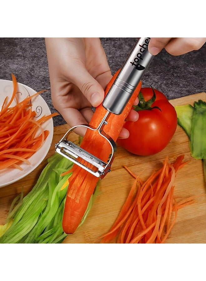 Top Chef 2-in-1 Kitchen Vegetable and Fruit Peeler Set, Stainless Steel, Julienne & Serrated Blades, Double-Edged Swivel Design for Bidirectional Peeling (Duo, 2 Pack) - Image 3