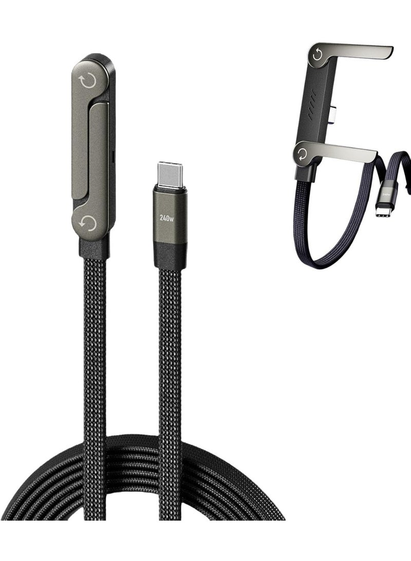 BASEMO Sideways Phone Charger, 2-in-1 Invisible Holder Charger Cable, 240w Fast Charging Cord with Built-in Phone Stand for Smartphones Tablets (C-C,1pcs) - Image 1