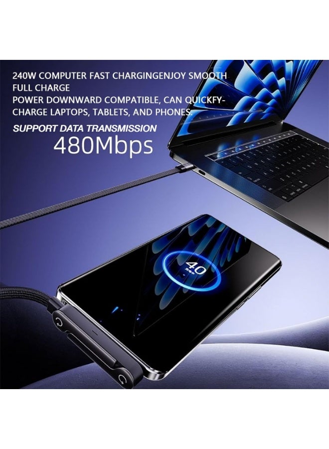 BASEMO Sideways Phone Charger, 2-in-1 Invisible Holder Charger Cable, 240w Fast Charging Cord with Built-in Phone Stand for Smartphones Tablets (C-C,1pcs) - Image 5