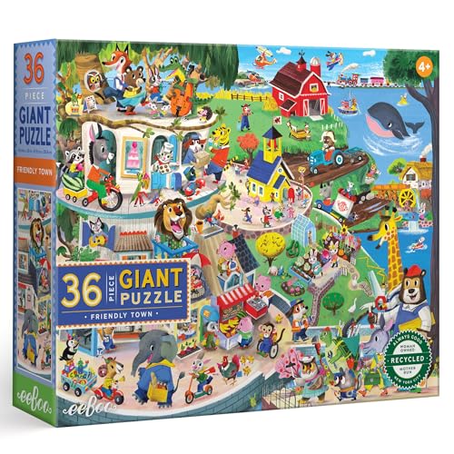 eeBoo 36 Piece Giant Floor Puzzle Friendly Town Childrens Puzzle Community Themed Large Pieces for Small Hands to Develop Motor Skills - Image 1
