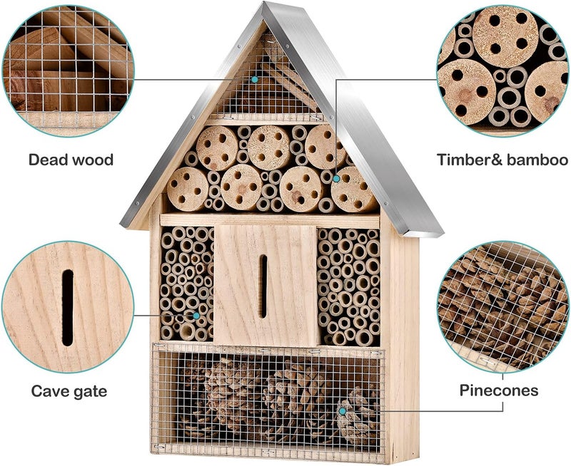 Elipark Wooden Mason Insect Bee Butterfly House,Insect Hotel,an Outdoor Hanging Bamboo Habitat for Bee Butterfly Ladybugs Live,Bee Box,Butterfly Habitat for Garden,9 x 15.7 x 2.5 Inch - Image 3