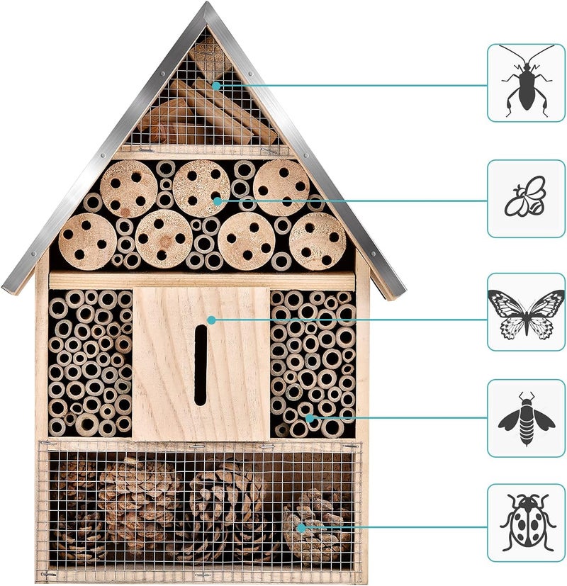Elipark Wooden Mason Insect Bee Butterfly House,Insect Hotel,an Outdoor Hanging Bamboo Habitat for Bee Butterfly Ladybugs Live,Bee Box,Butterfly Habitat for Garden,9 x 15.7 x 2.5 Inch - Image 4
