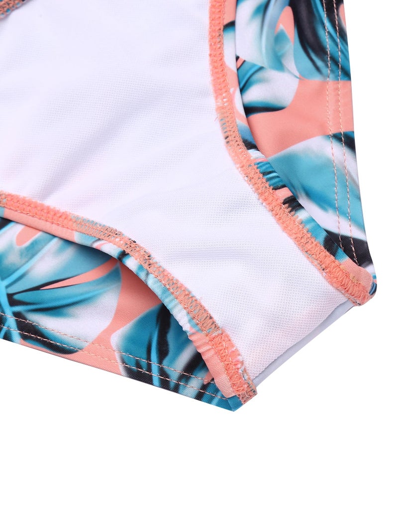 Arshiner Girls Swimsuit Two Pieces Bikini Set Ruffle Bathing Suits Flounced Tankini Swimwear Pink-Orange Monstera Print Size 13-14 - Image 2