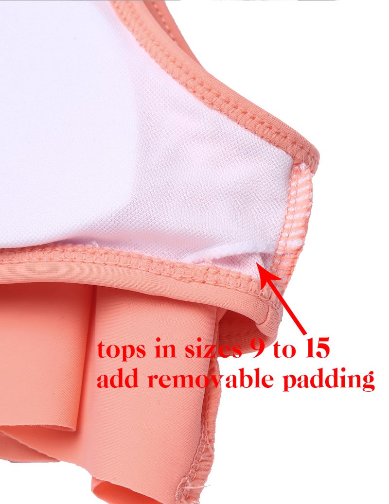 Arshiner Girls Swimsuit Two Pieces Bikini Set Ruffle Bathing Suits Flounced Tankini Swimwear Pink-Orange Monstera Print Size 13-14 - Image 4