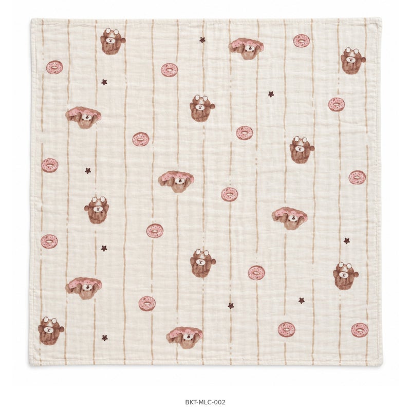 Baby Unisex Cotton Muslin Blanket, 100x100 cm, Multicolour Teddy Bear Print - Image 4