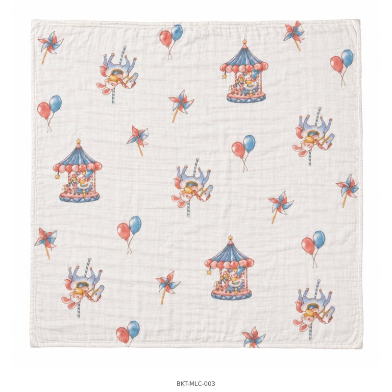 Baby Unisex Cotton Muslin Blanket, 100x100 cm, Multicolour Teddy Bear Print - Image 5