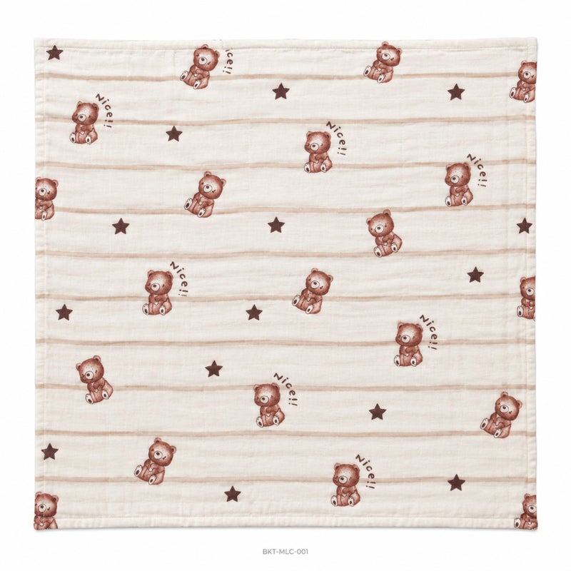 Baby Unisex Cotton Muslin Blanket, 100x100 cm, Multicolour Teddy Bear Print - Image 3