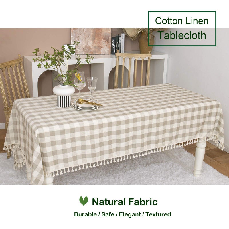 Midsummer Breeze Farmhouse Checkered Square Tablecloth-Cotton Buffalo Plaid Tablecloth for Fall Winter Thanksgiving Christmas Kitchen Dining Restaurant Decor (55x55  Gray Khaki) - Image 2