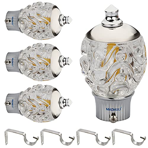 MADHULI Daimond Curtain Bracket, Crome Finish Crystal Curtain Bracket, Curtain Finial, Curtain Accessories, Curtain Bracket for Door/Window, Home Décor Curtain Bracket with Support 2 Pair - Image 1
