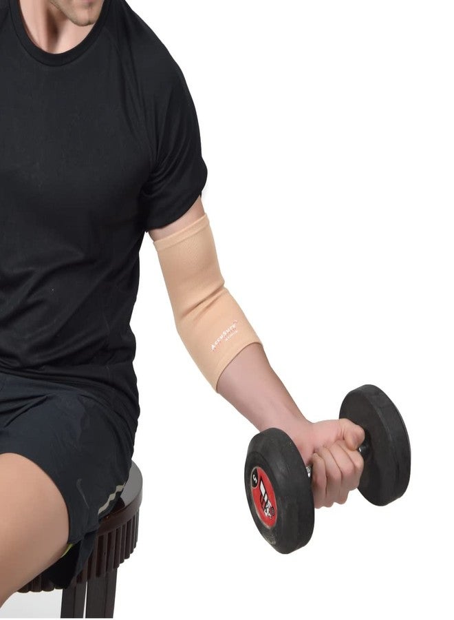AccuSure Nylon Elbow Support Compression Sleeves Pair Instant Arm Brace For Sports, Gym, Joint Pain, Cricket, Tendonitis, Tennis Elbow, Weightlifting, Pain Relief For Men And Women|Beige (M) - Image 2