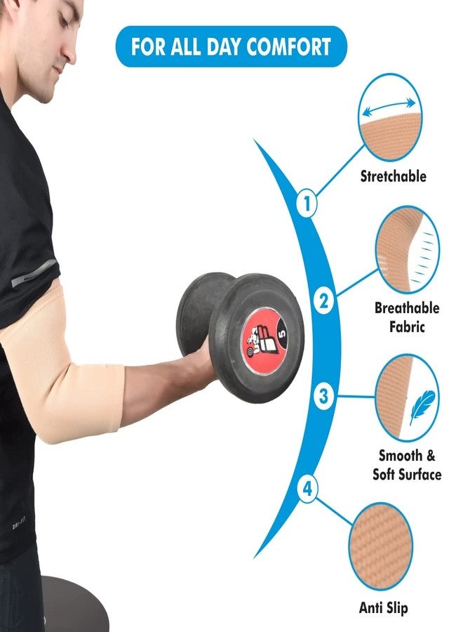 AccuSure Nylon Elbow Support Compression Sleeves Pair Instant Arm Brace For Sports, Gym, Joint Pain, Cricket, Tendonitis, Tennis Elbow, Weightlifting, Pain Relief For Men And Women|Beige (M) - Image 3