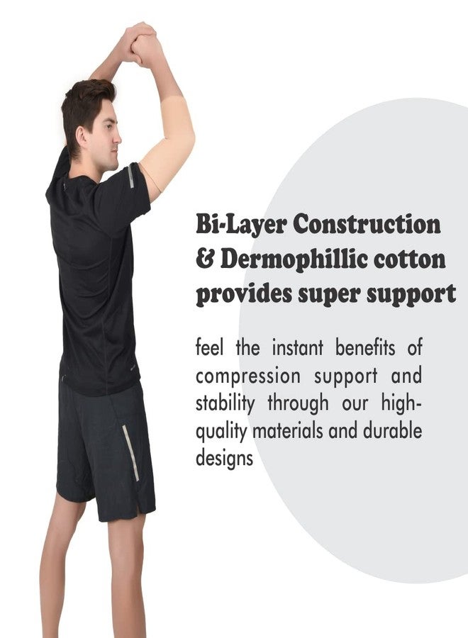AccuSure Nylon Elbow Support Compression Sleeves Pair Instant Arm Brace For Sports, Gym, Joint Pain, Cricket, Tendonitis, Tennis Elbow, Weightlifting, Pain Relief For Men And Women|Beige (M) - Image 4