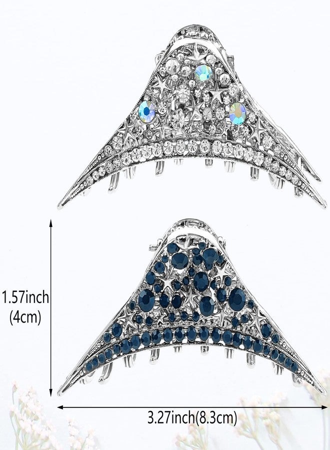 Aswewamt 2 Pcs Rhinestone Vintage Claw Hair Clips Metal Hair Claw Star Crystal Sparkly Hair Clamps Retro Fancy Hair Claw Jaw Clips Strong Hold Non-Slip Hair Accessories for Women Girls - Image 2