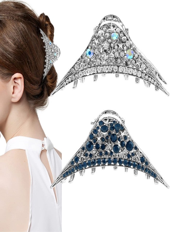 Aswewamt 2 Pcs Rhinestone Vintage Claw Hair Clips Metal Hair Claw Star Crystal Sparkly Hair Clamps Retro Fancy Hair Claw Jaw Clips Strong Hold Non-Slip Hair Accessories for Women Girls - Image 1