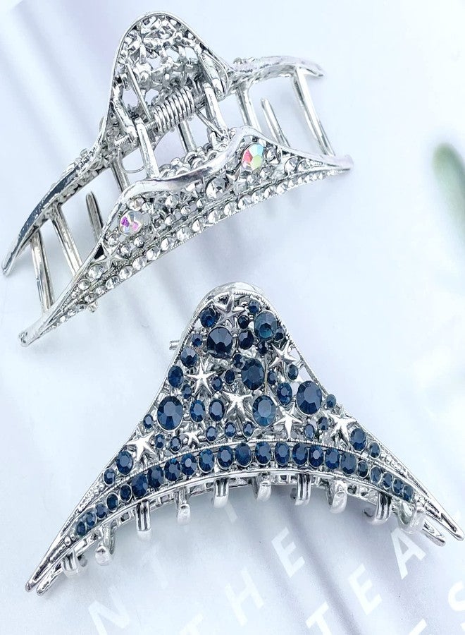 Aswewamt 2 Pcs Rhinestone Vintage Claw Hair Clips Metal Hair Claw Star Crystal Sparkly Hair Clamps Retro Fancy Hair Claw Jaw Clips Strong Hold Non-Slip Hair Accessories for Women Girls - Image 4