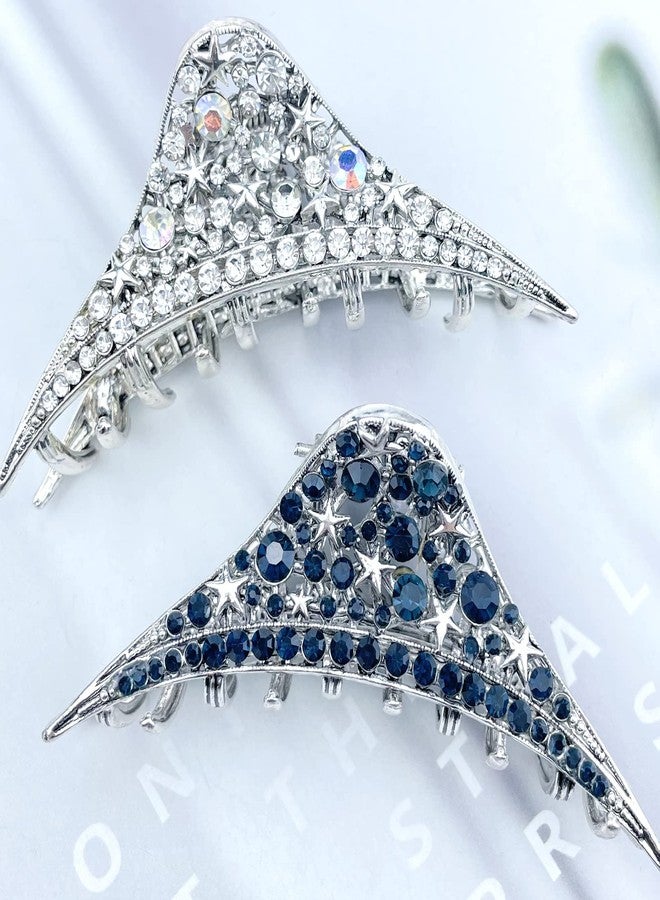 Aswewamt 2 Pcs Rhinestone Vintage Claw Hair Clips Metal Hair Claw Star Crystal Sparkly Hair Clamps Retro Fancy Hair Claw Jaw Clips Strong Hold Non-Slip Hair Accessories for Women Girls - Image 3