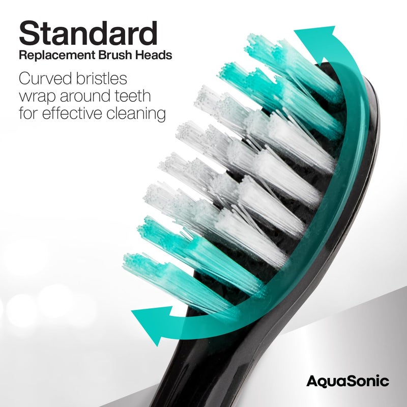 AquaSonic Standard Replacement Brush Heads | for Normal & Sensitive Teeth | Compatible with Many AquaSonic Toothbrush Handles (2 Pack Black) - Image 3