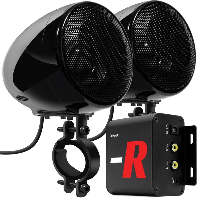 GoHawk Motorcycle Speakers Bluetooth Waterproof Radio Audio System with Amplifier, FM Radio, Volume Control, ATV UTV Compatible - Image 1