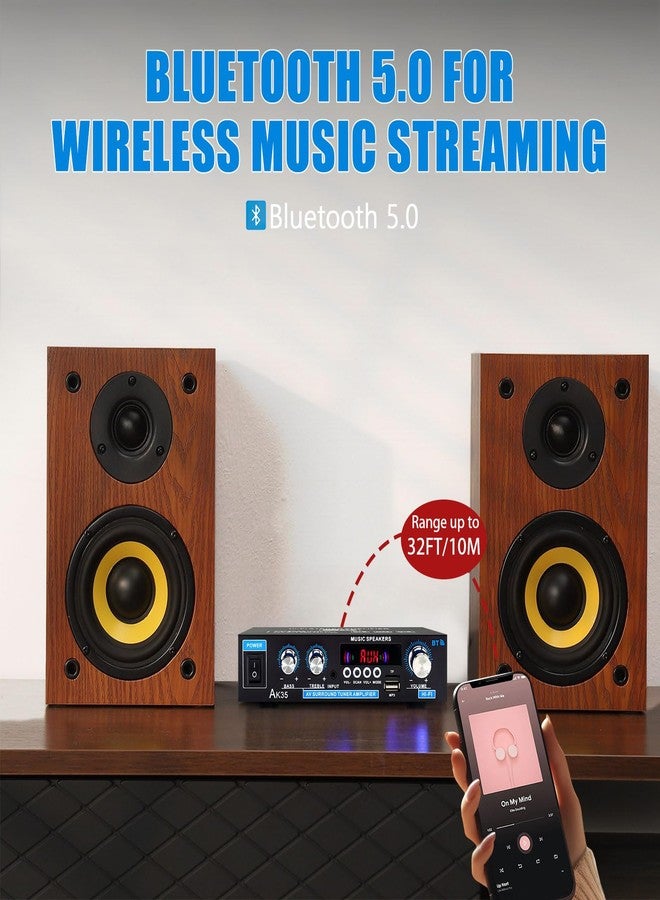 WOOPKER AK35 200W Stereo Audio Amplifier Bluetooth 5.0, 2.0 Channel Stereo Amplifier Receiver with Bass & Treble Control,Home Amplifier w/FM Radio, USB, SD Card Input - Image 3